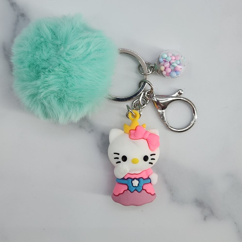 Hello Kitty 3D Figure Keychain, puff ball & mini bead filled bubble Princess!